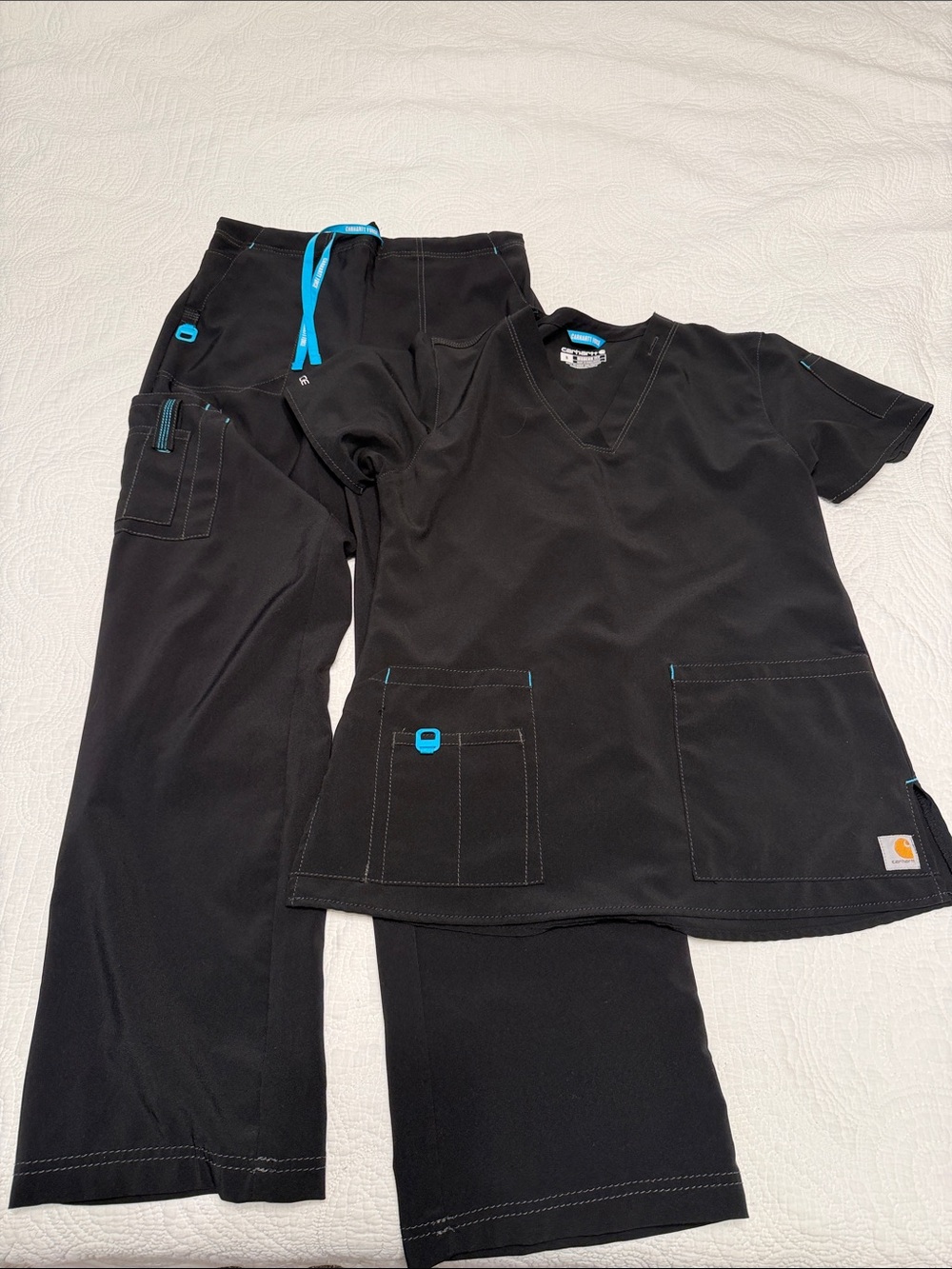 Carhartt Black Scrub Set with Teal Accents
